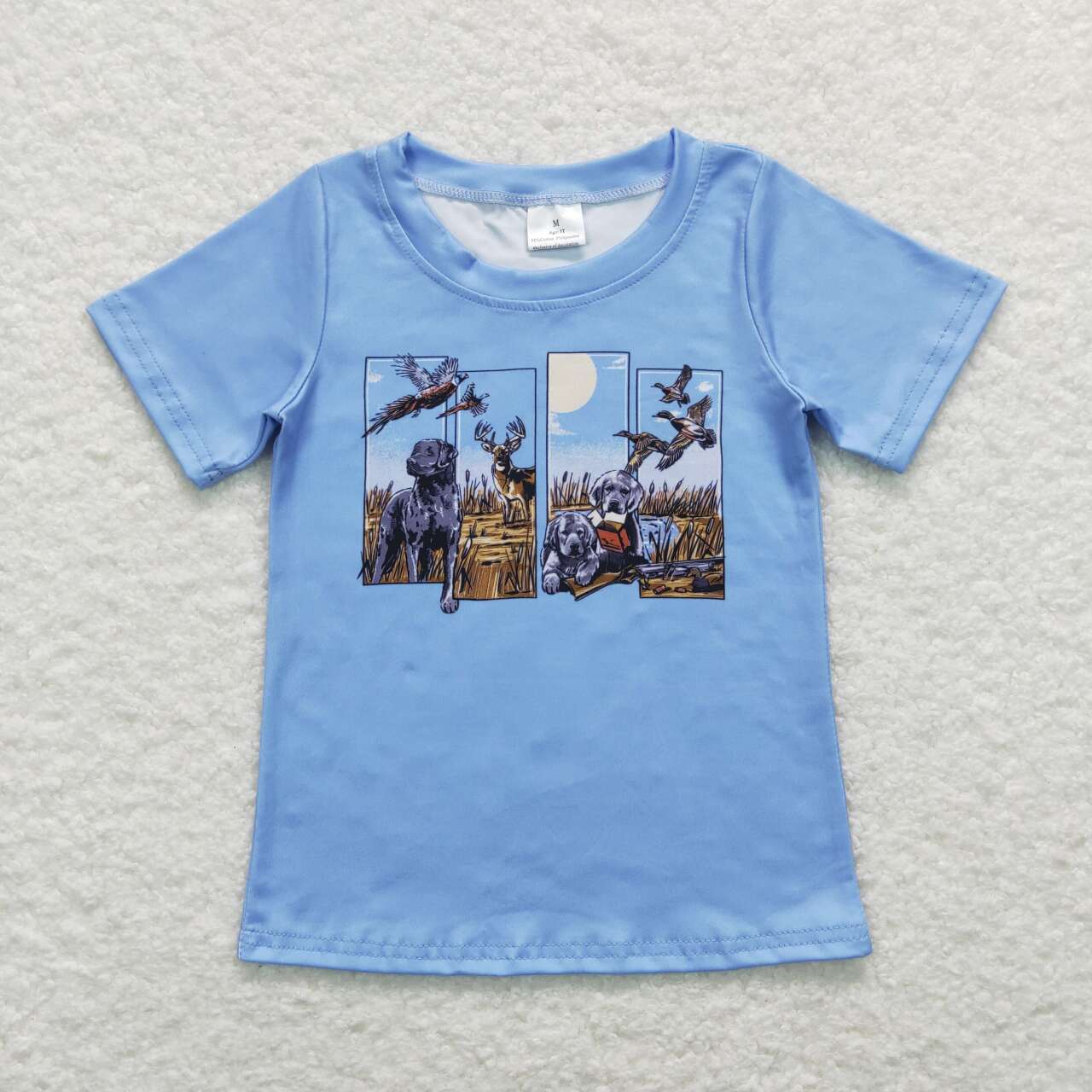 BT0509 Hunting dog mallard blue short sleeve kids top