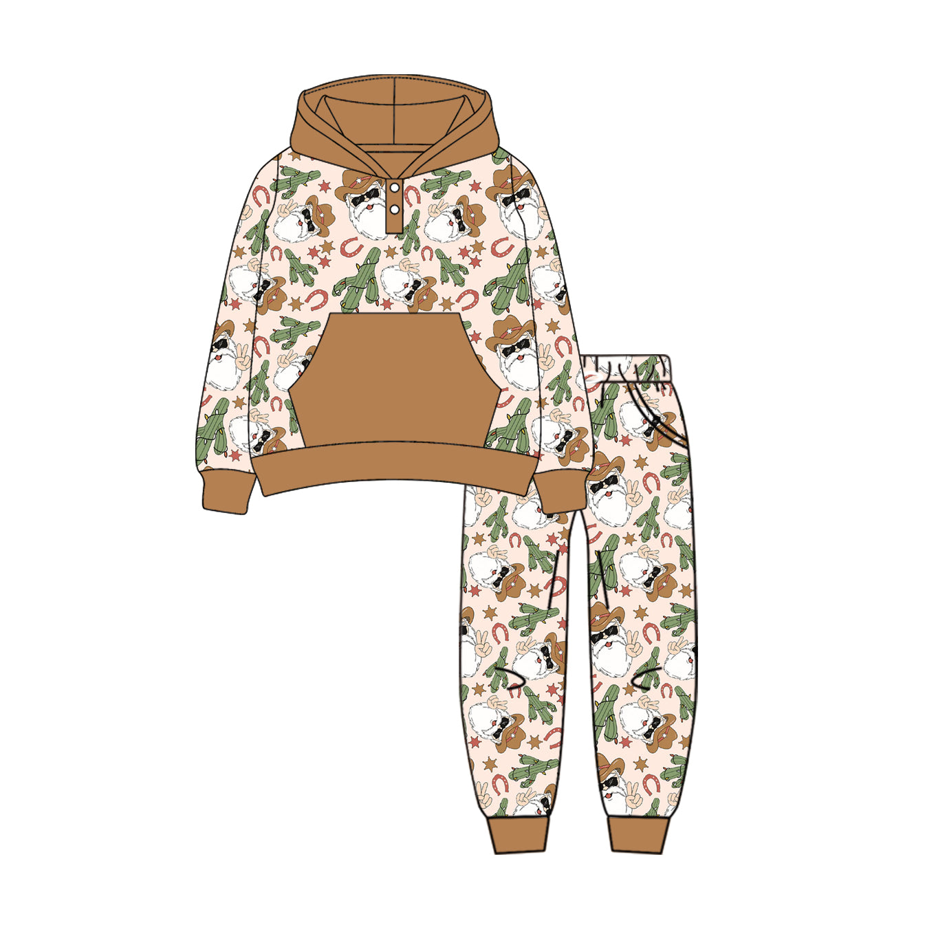 preorder BLP110 Christmas Santa cactus brown pocket long sleeve hoodie pants boys set