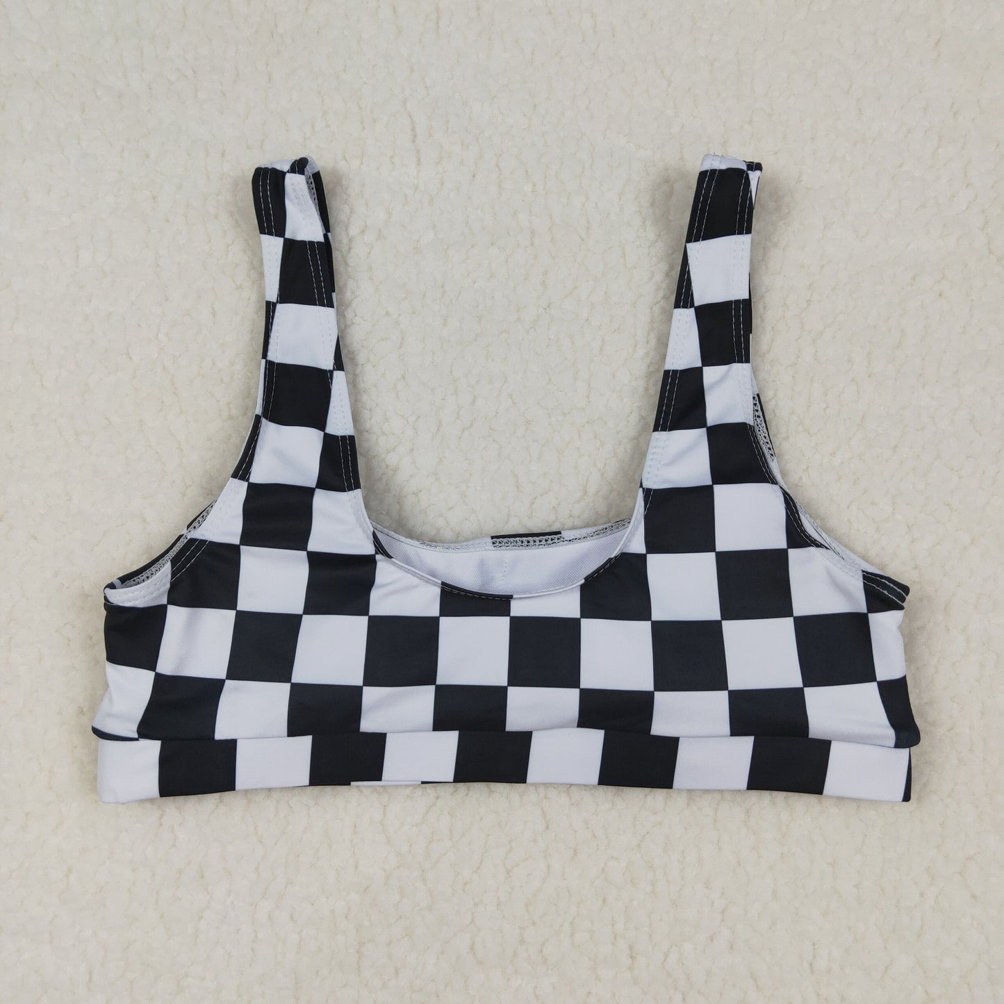 S0736 Black Checkered Adult Woman Swimsuits Top