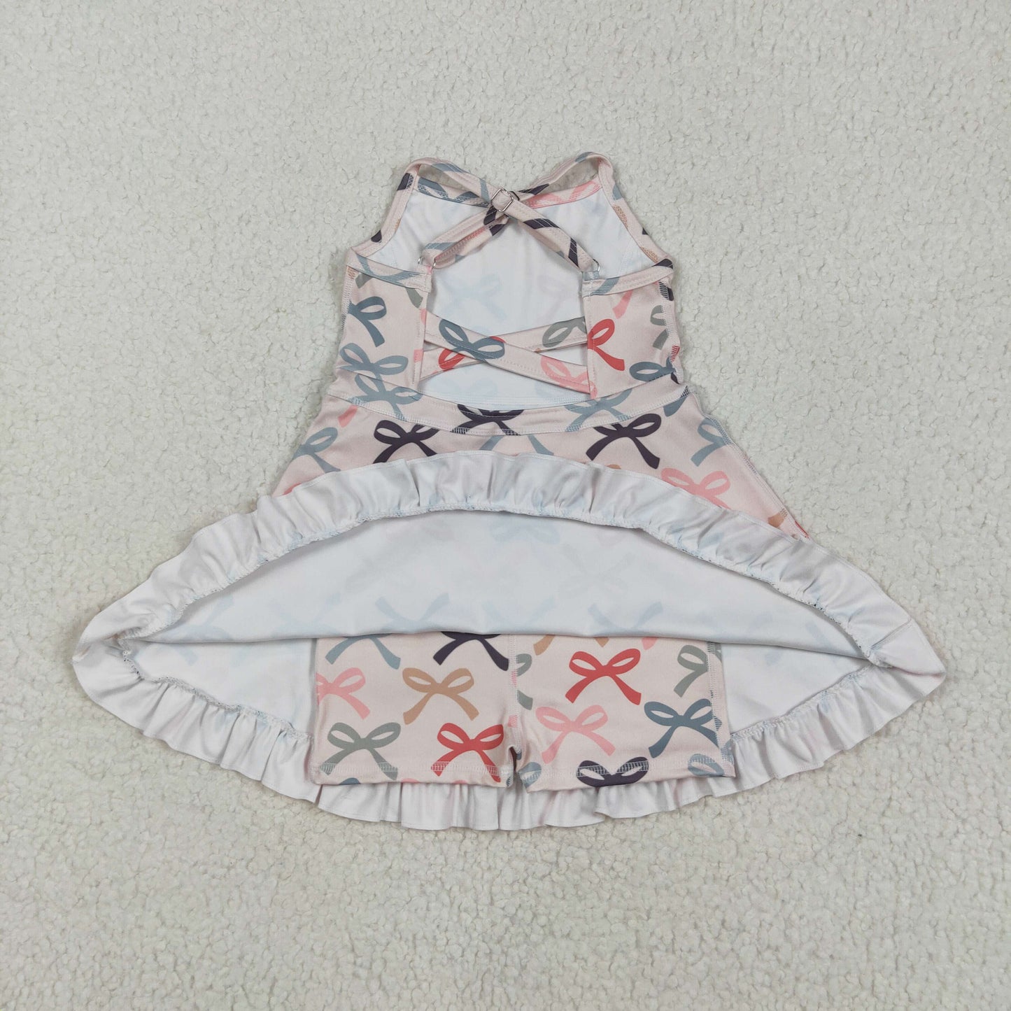 GSD2296 colorful bows pink girls dress with shorts