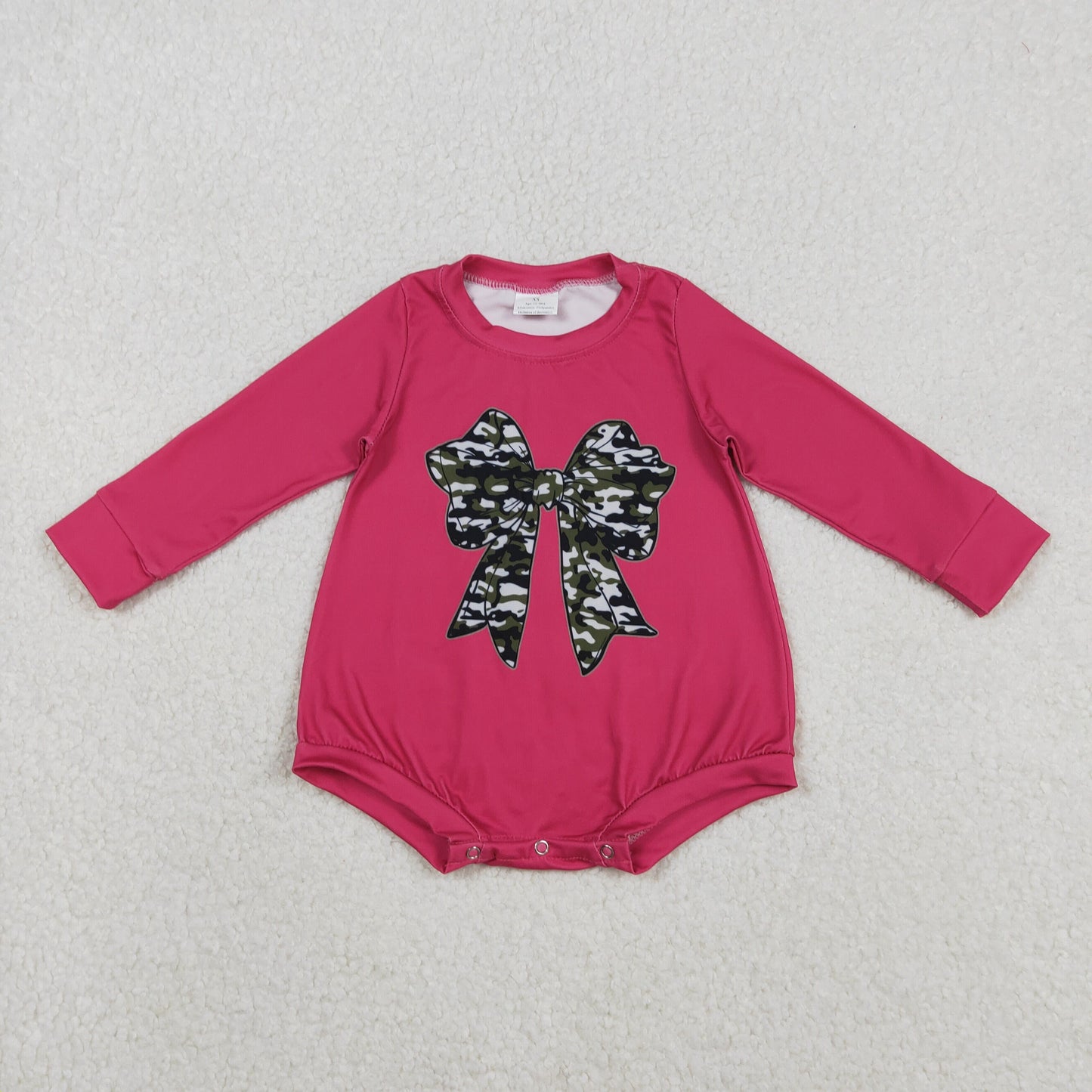 LR2776 camo bows hot pink long sleeve girls romper