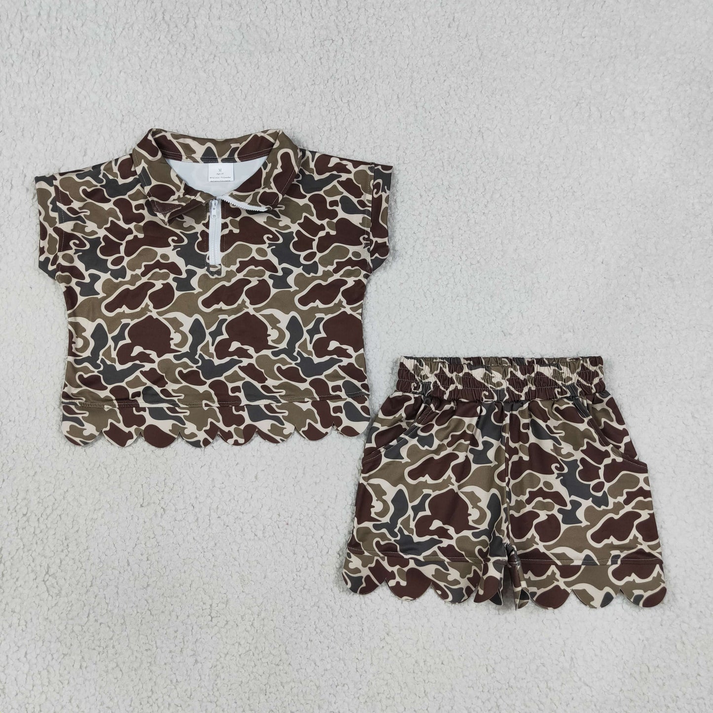 GSSO3569 Scallop Camo Short Sleeve Shorts Girls Set