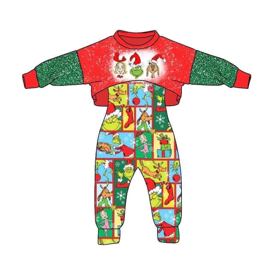 custom S 9.13 Christmas green face red long sleeve jumpsuit set