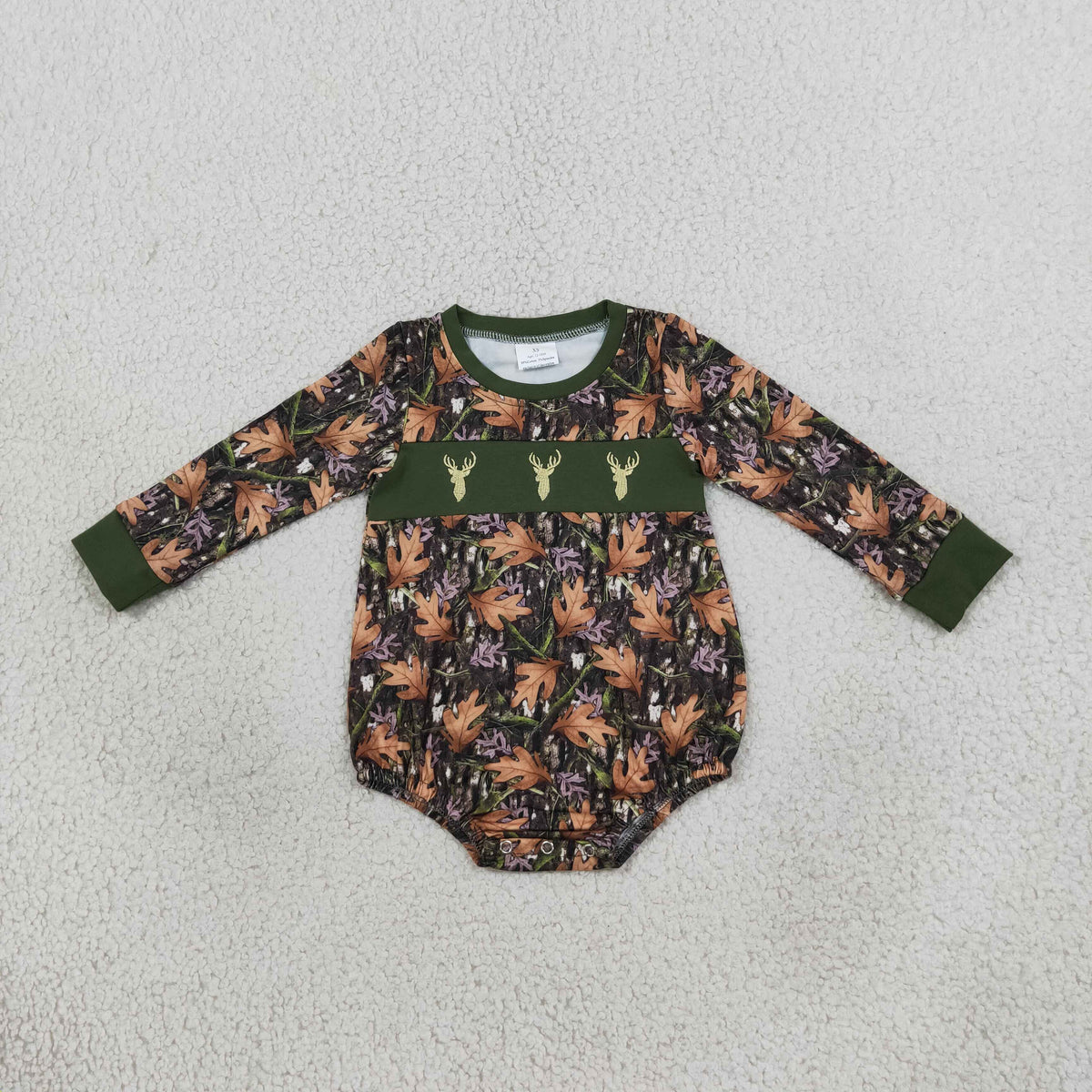 Embroidery LR2729 hunting deer branch long sleeve boys romper