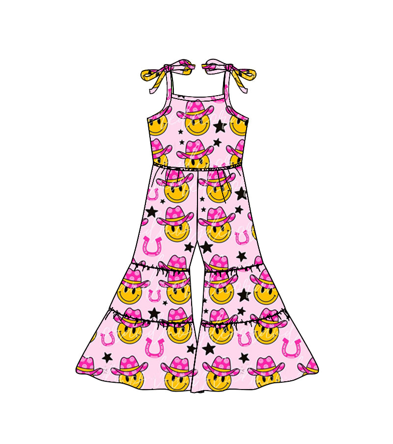 custom Western hat smile pink girls jumpsuit
