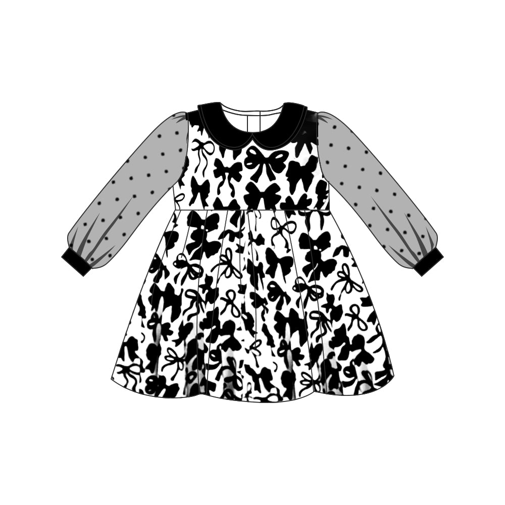 custom moq 3 black bows lace long sleeve girls dress