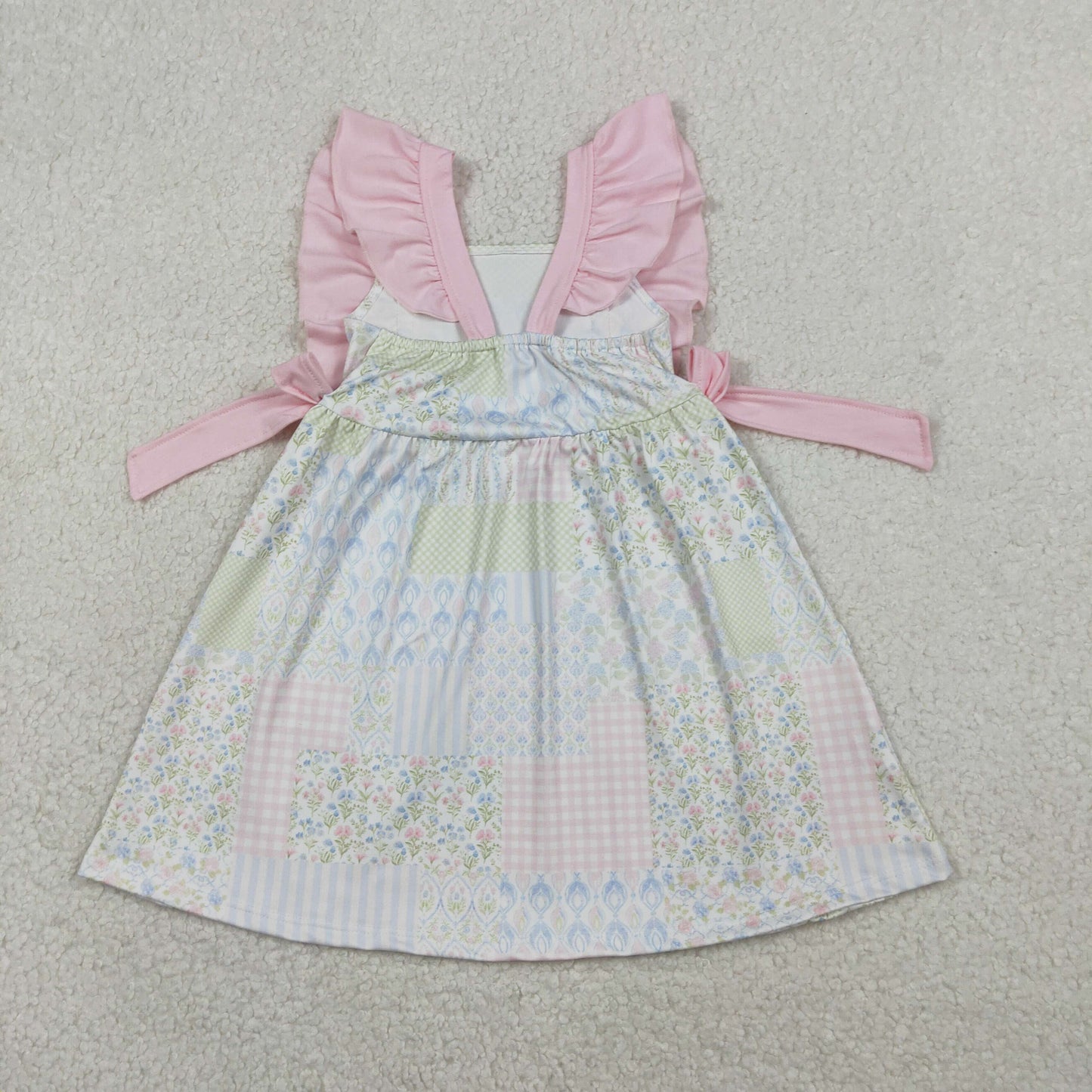 GSD3249 Floral Pink Bows Flutter Sleeve Girls Dress