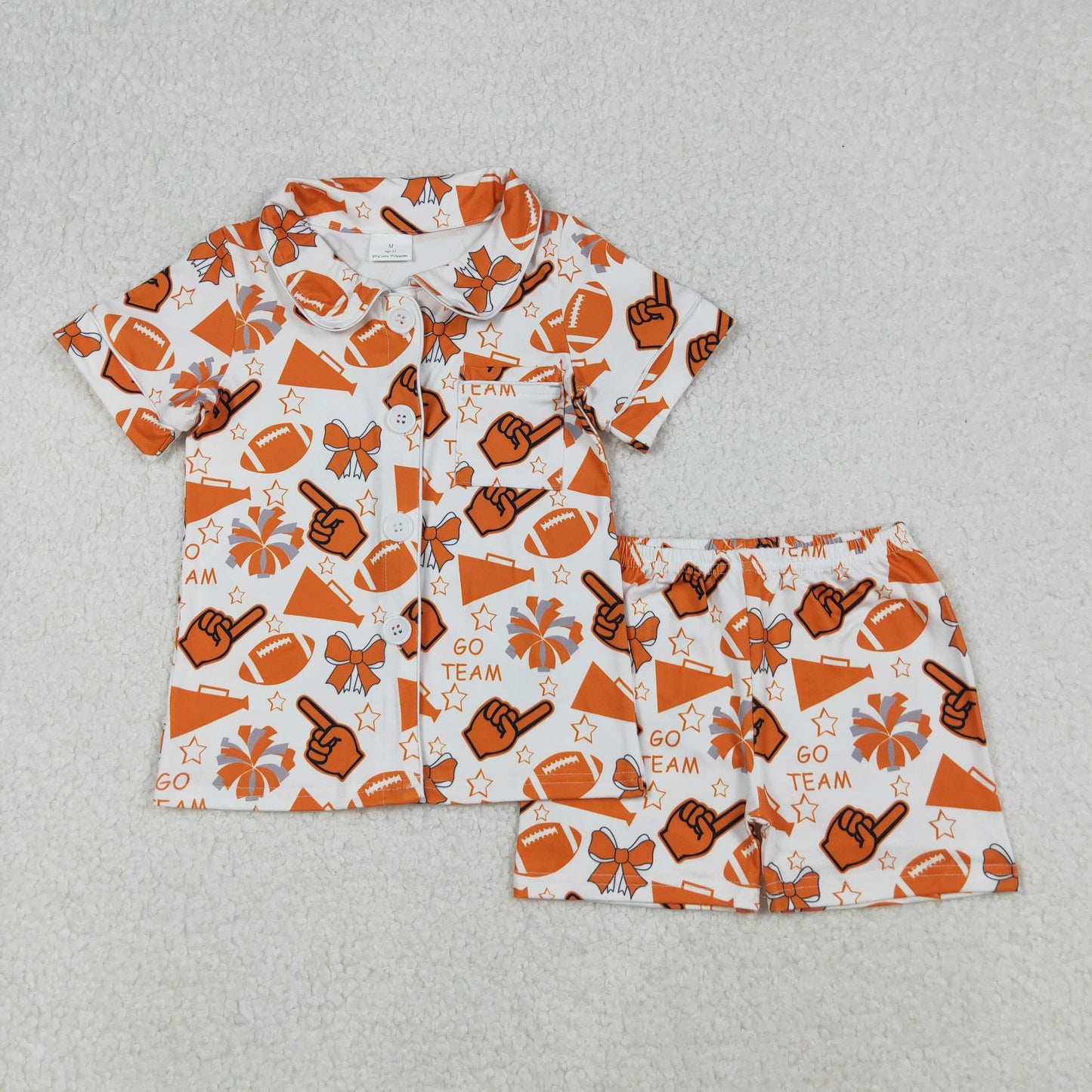 GSSO2676 football team bows orange short sleeve shorts girls pajamas