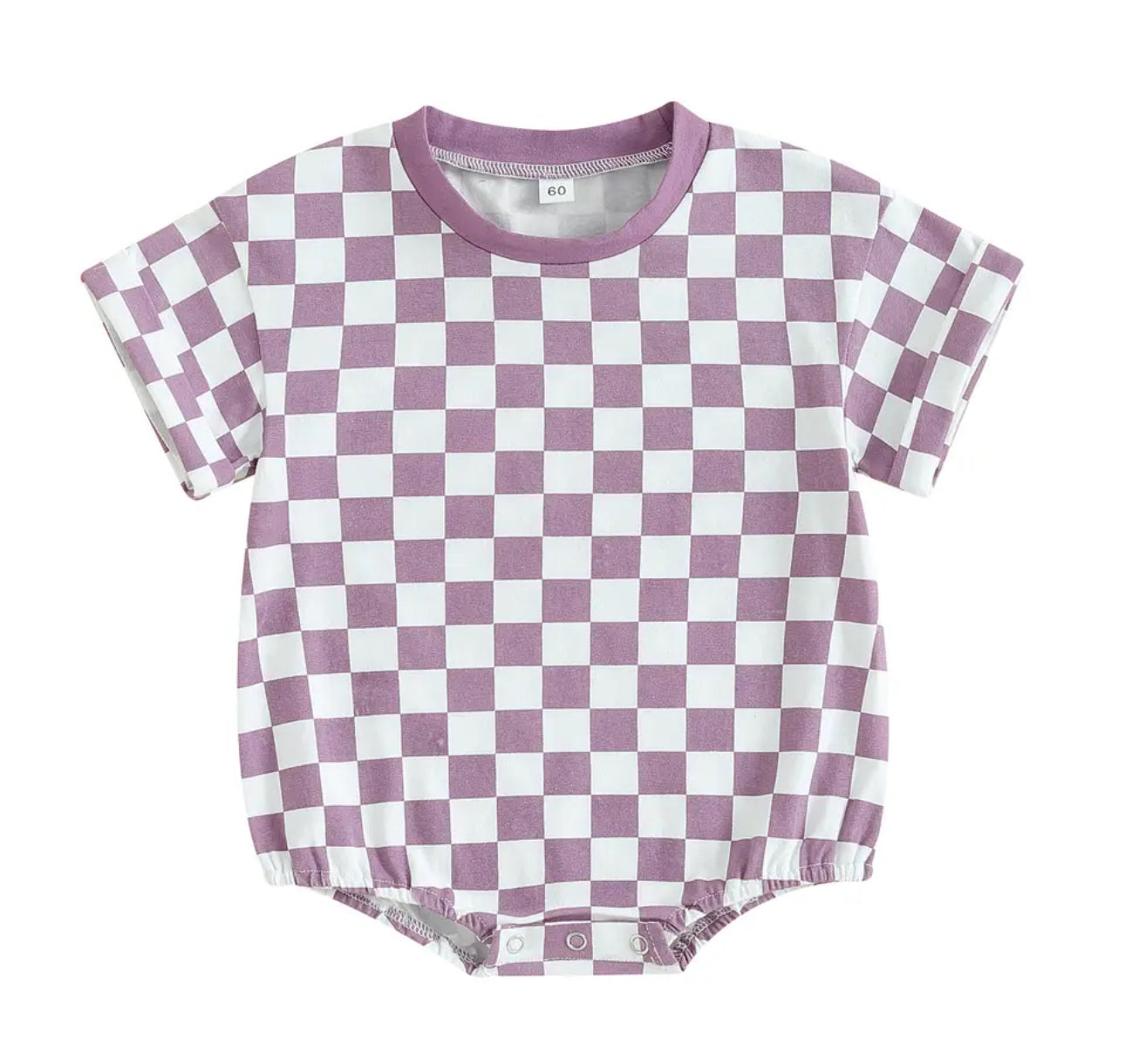 custom moq 3 purple checkered short sleeve baby romper