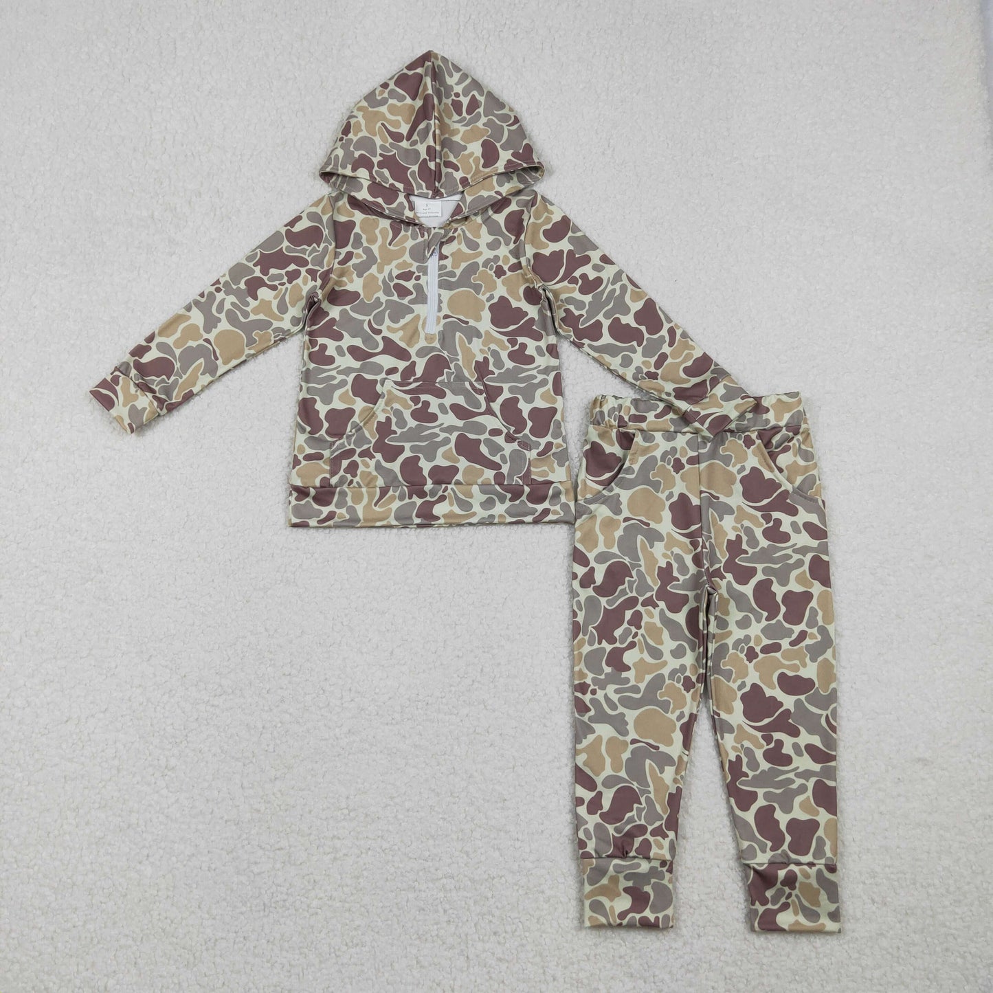 BLP1266 hunting camo zipper pocket hoodie long sleeve pants boys set