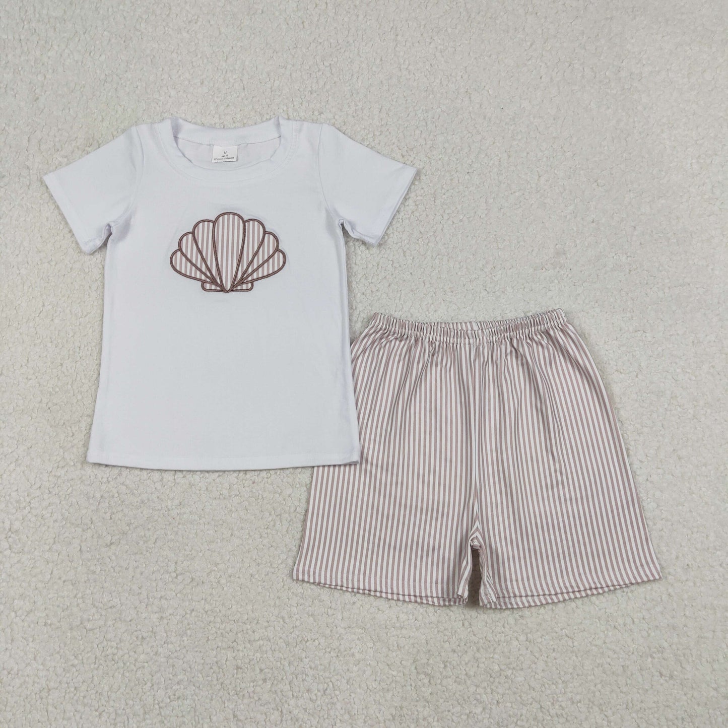 Embroidery BSSO1618 shell short sleeve striped shorts boys set