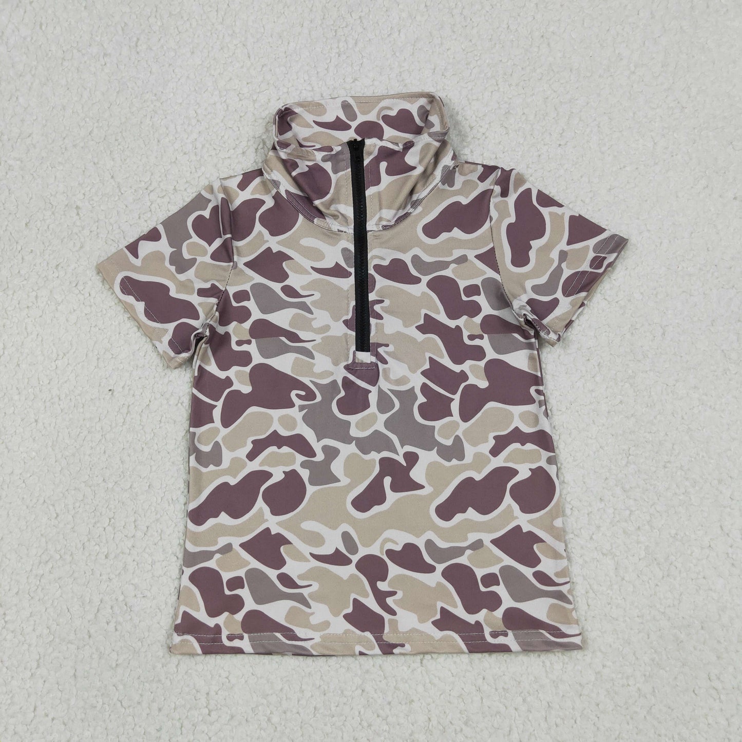 BT1727 Hunting Camo Zipper Short Sleeve Boys Top