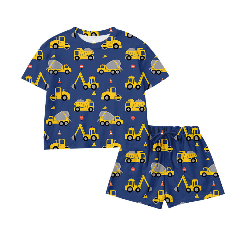 Preorder Construction Truck Navy Blue Short Sleeve Shorts Boys Set