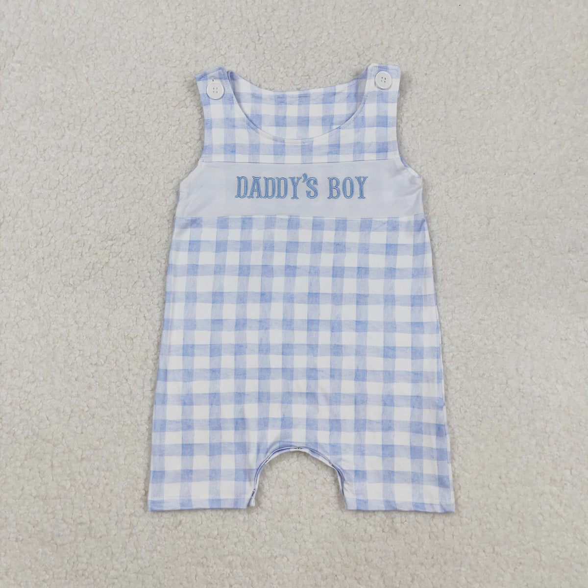 embroidery SR2945 daddy's boy blue checkered sleeveless boys romper
