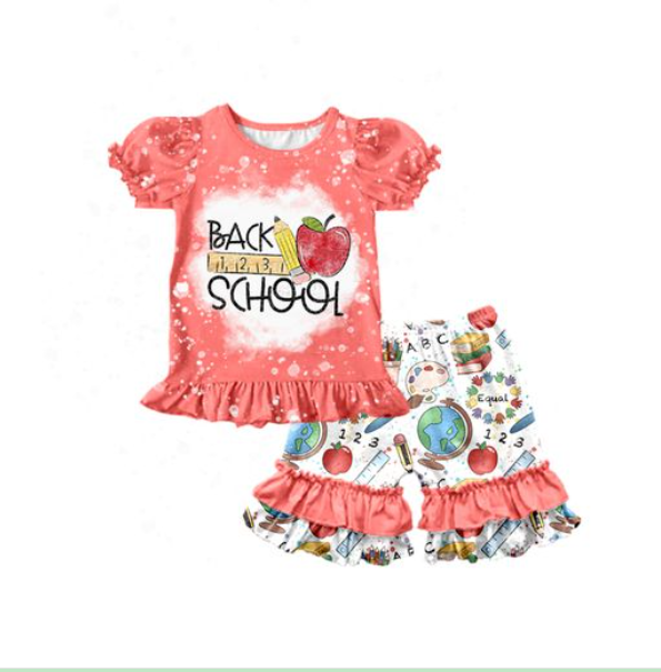 preorder Back To School Ruler Pen Apple Short Sleeves Red Shorts Girls Set