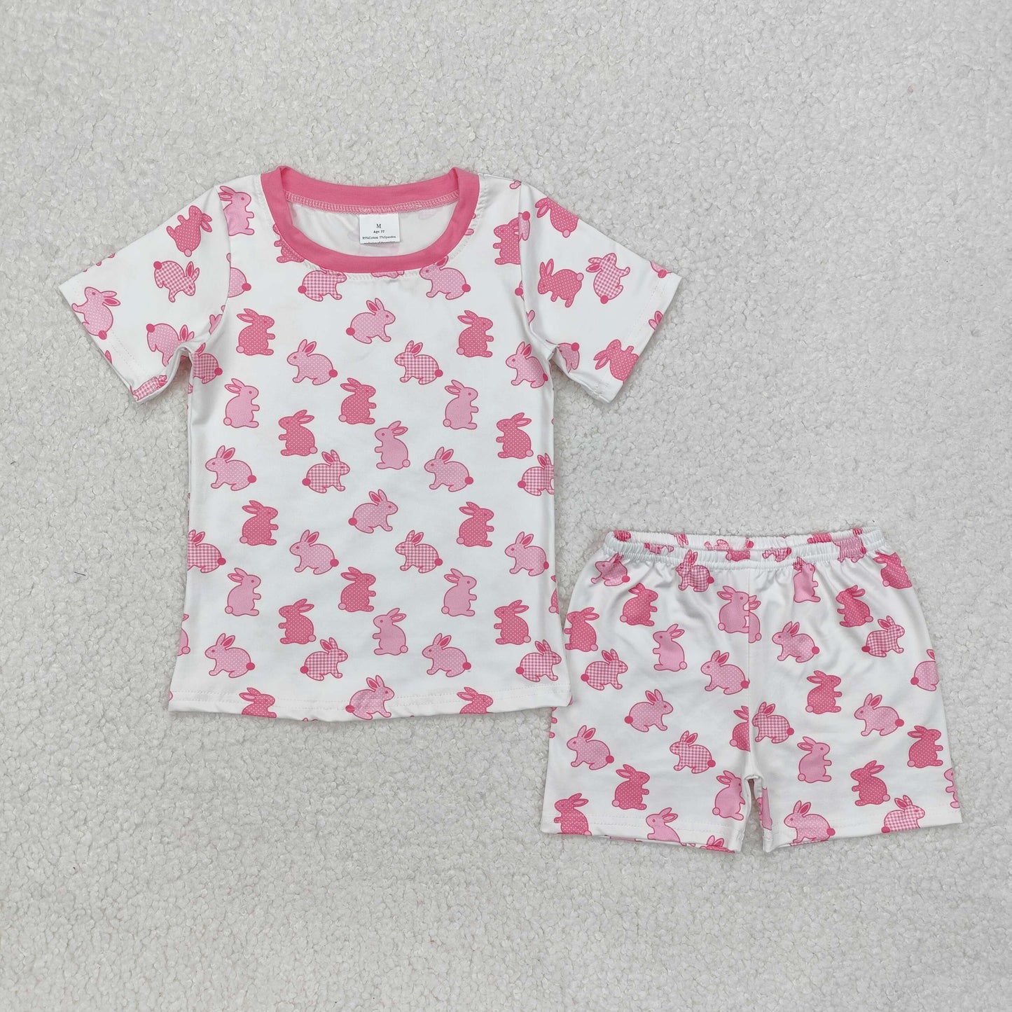 GSSO1700 Easter Pink Bunny Rabbit Short Sleeve Shorts Girls Set