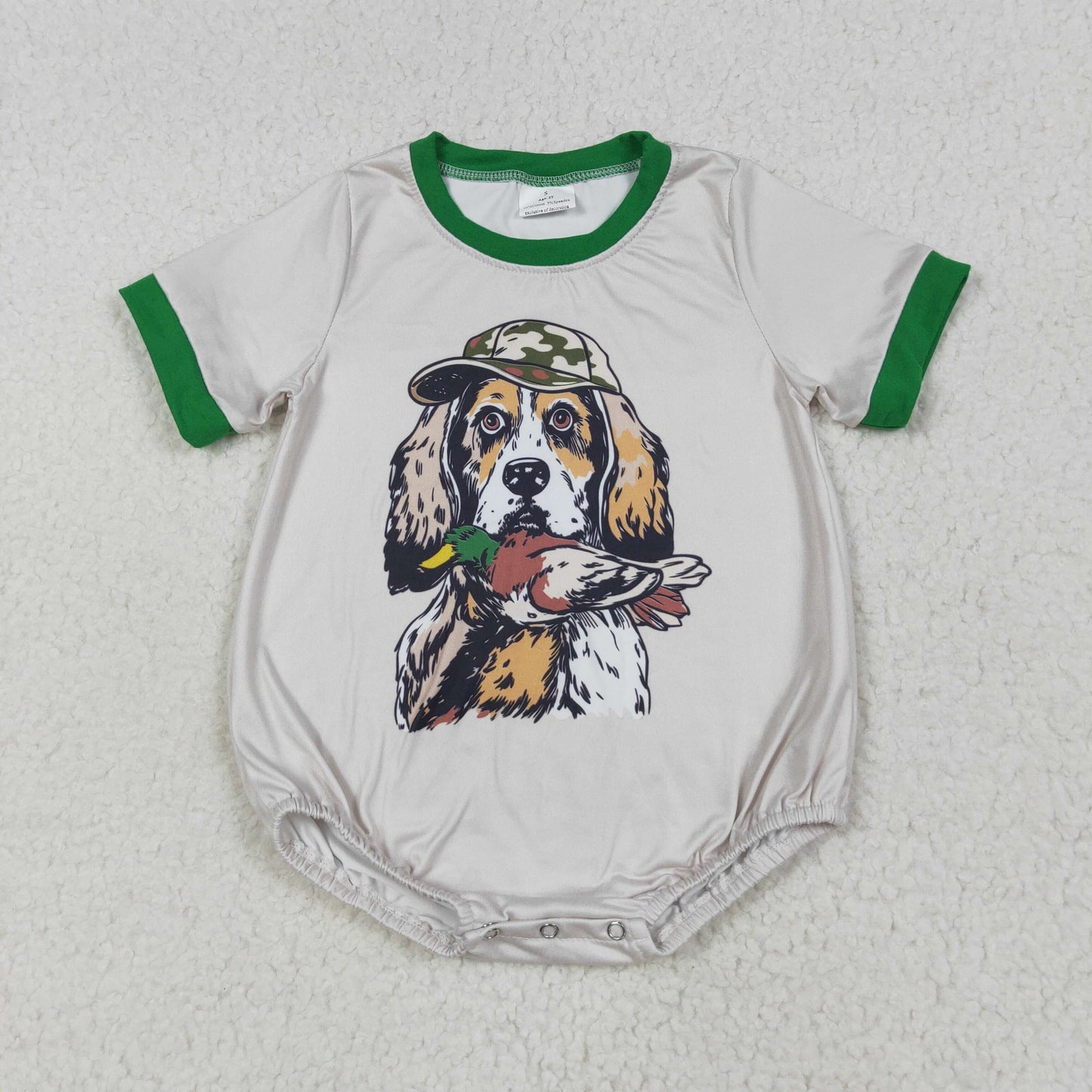 SR3091 hunting season mallard duck dog short sleeve boys romper