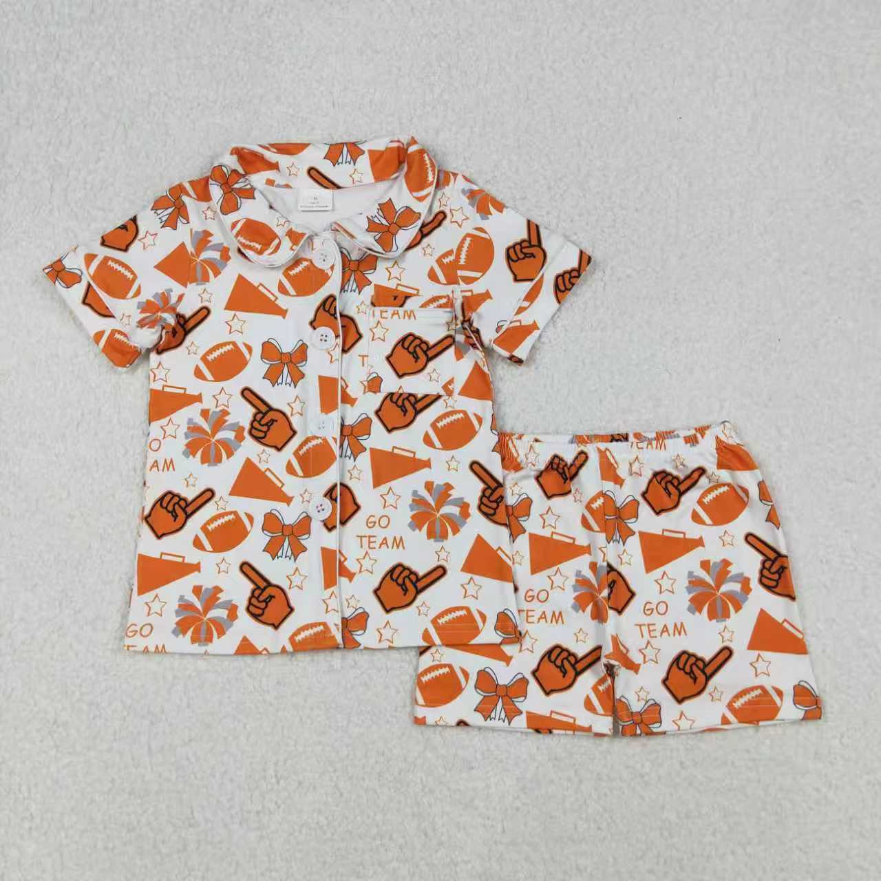 football cheer go team short sleeve shorts girls pajamas RTS sibling clothes