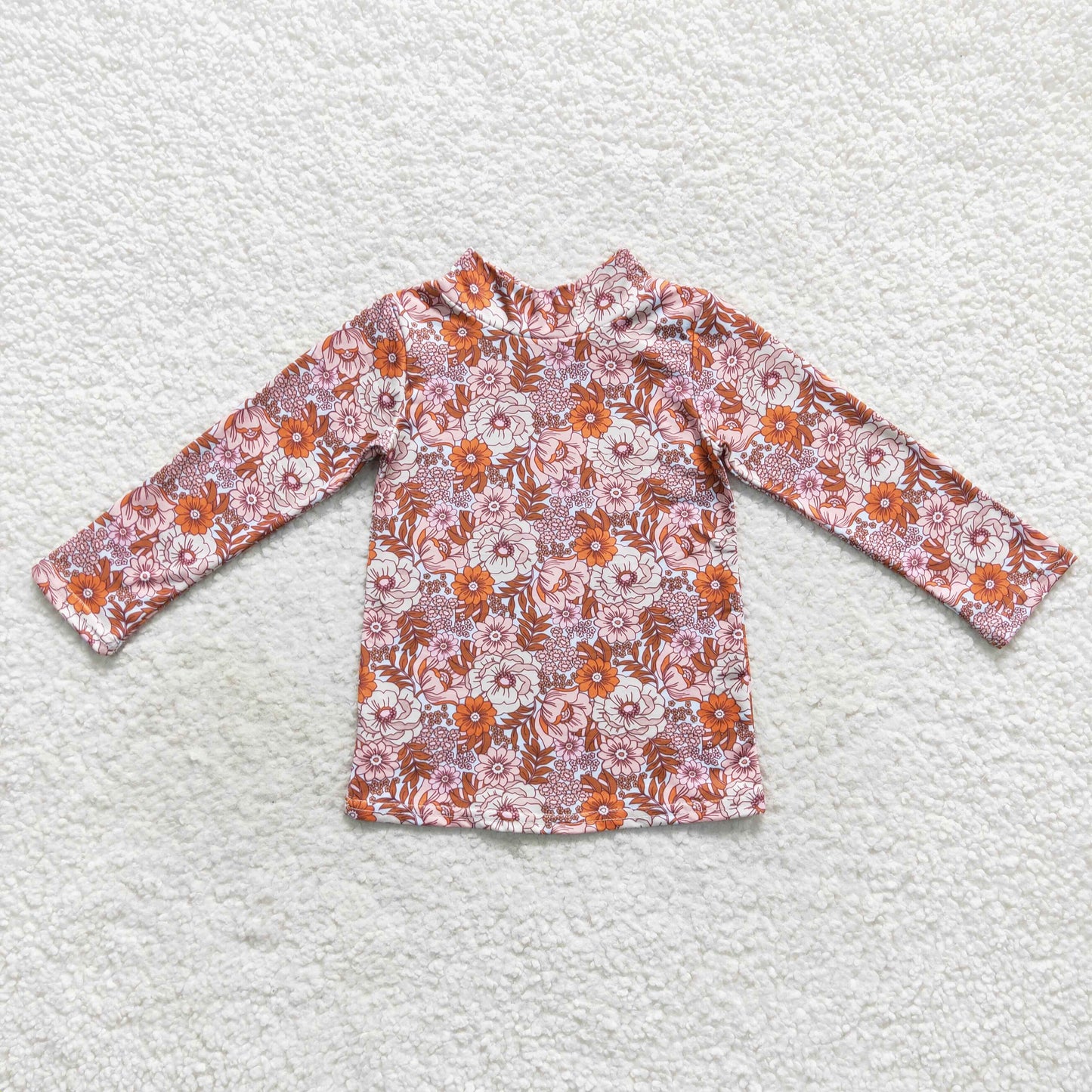 GT0283 Colorful flowers long sleeve high neck top