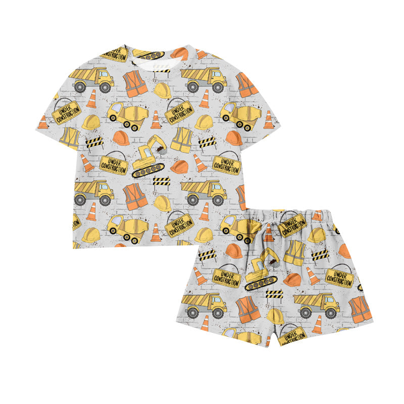 Preorder Construction Truck Grey Short Sleeve Shorts Boys Set