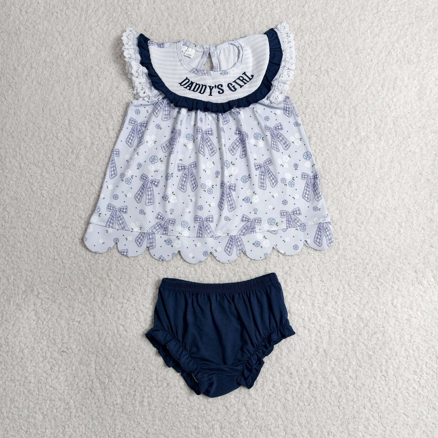 Embroidery Smocked GBO0519 Daddy's Girl Bows Sleeveless Girls Bummies Set