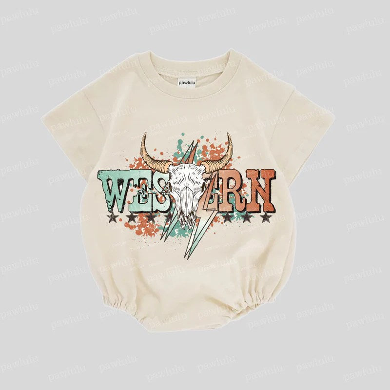 preorder SR3127 Western cow flash short sleeve girls romper