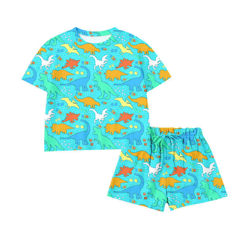 Preorder Dinosaur Blue Short Sleeve Shorts Boys Set
