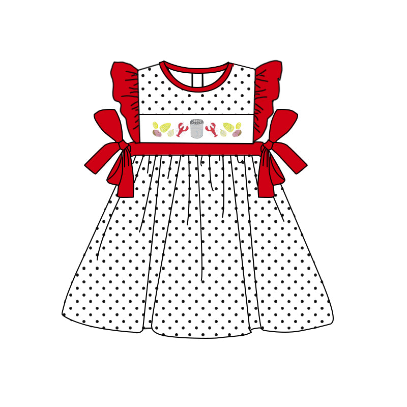 GSD0622 Embroidery Crayfish dot red flutter sleeve girls dress