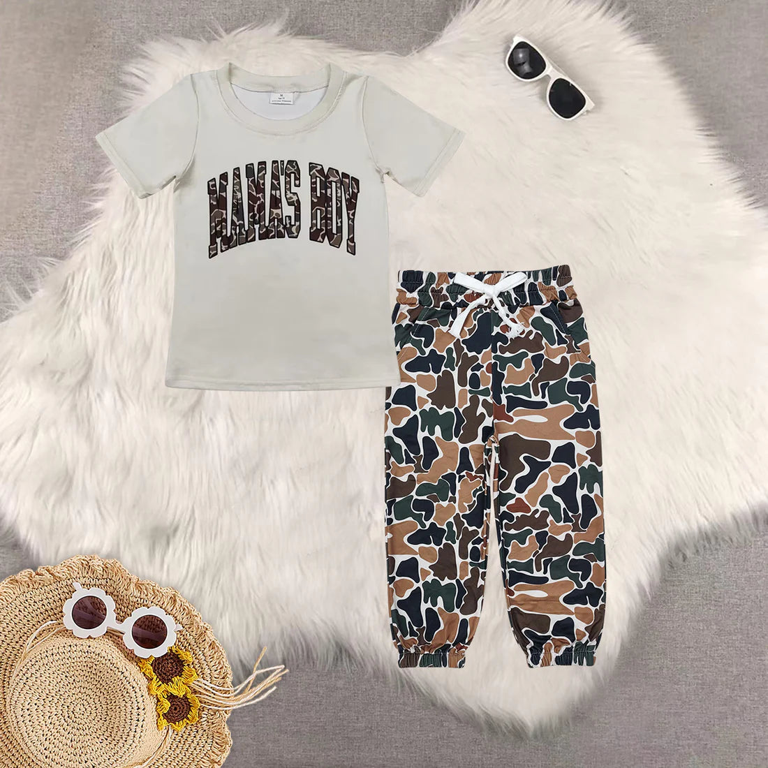 mama's boy short sleeve brown camo pants boys set BT0792+P0650