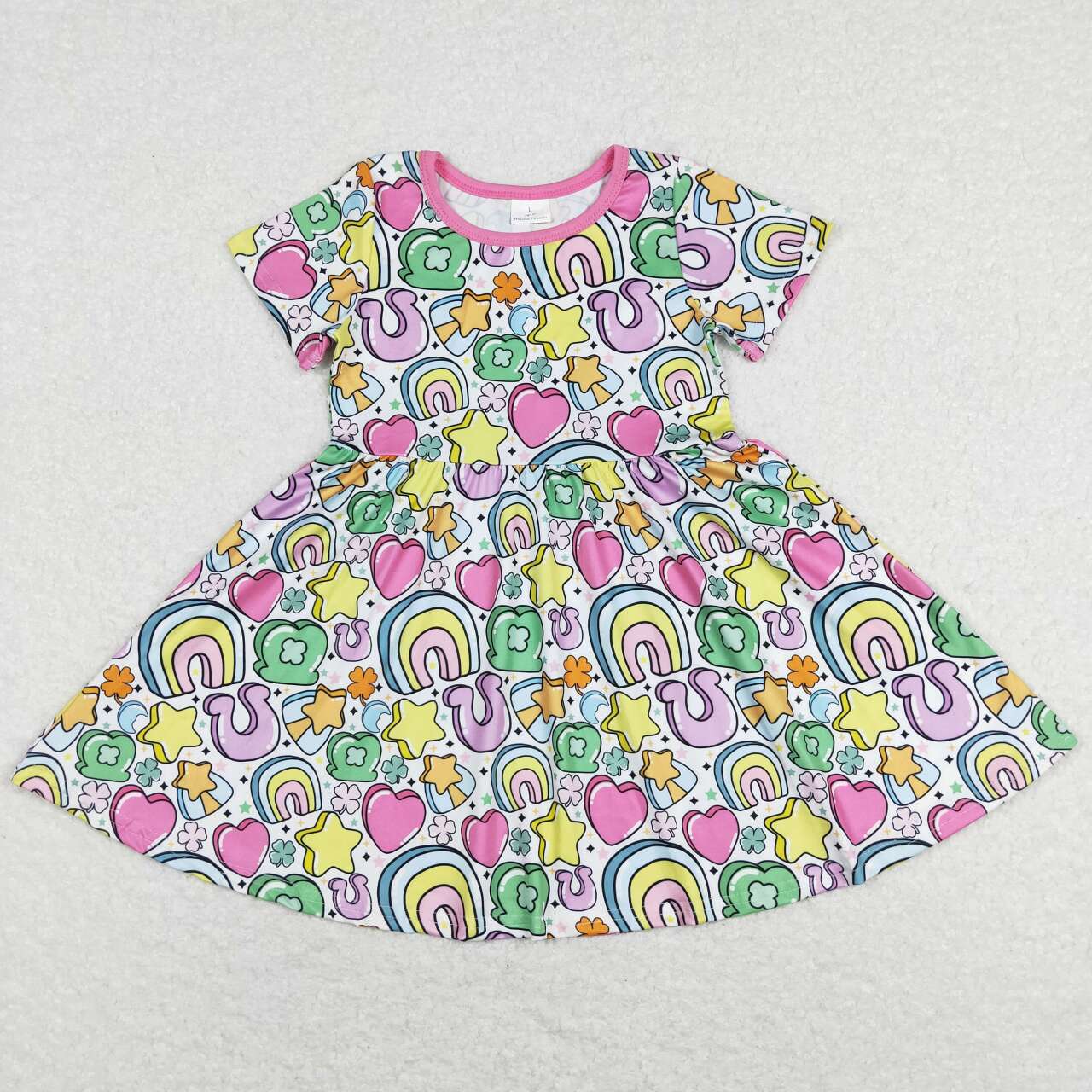 GSD0537 Saint Patrick lucky rainbow short sleeve girls dress