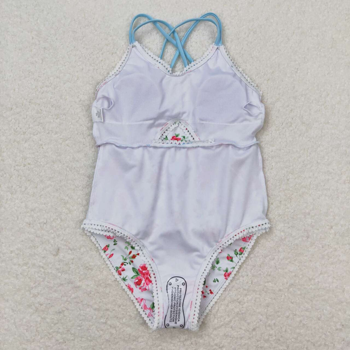S0248 Hot pink flowers blue girls swimsuits