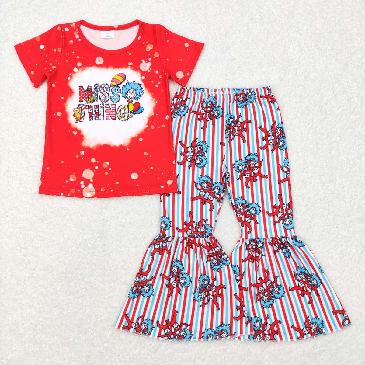 GSPO0917 Dr miss thing red short sleeve pants girls set