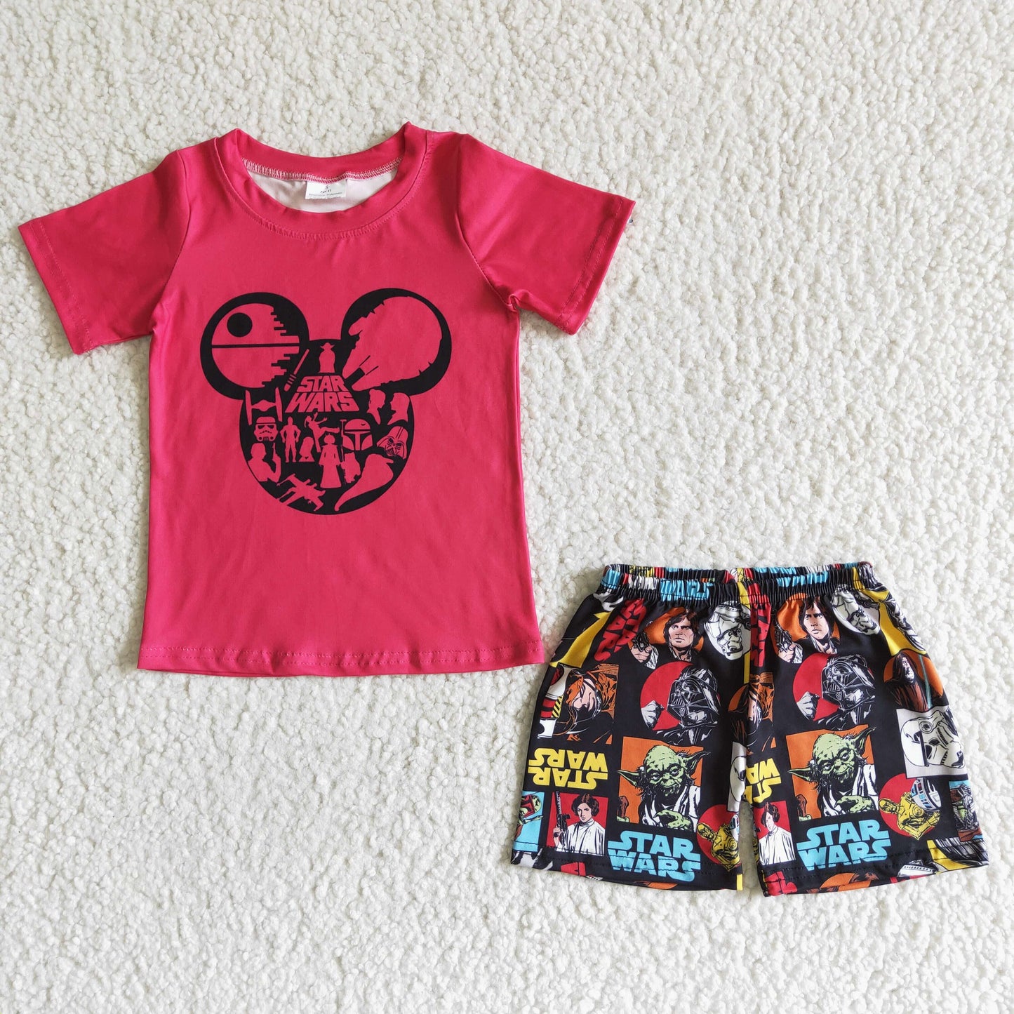 BSSO0040 Red Short Sleeve Cartoon Boys Outfits