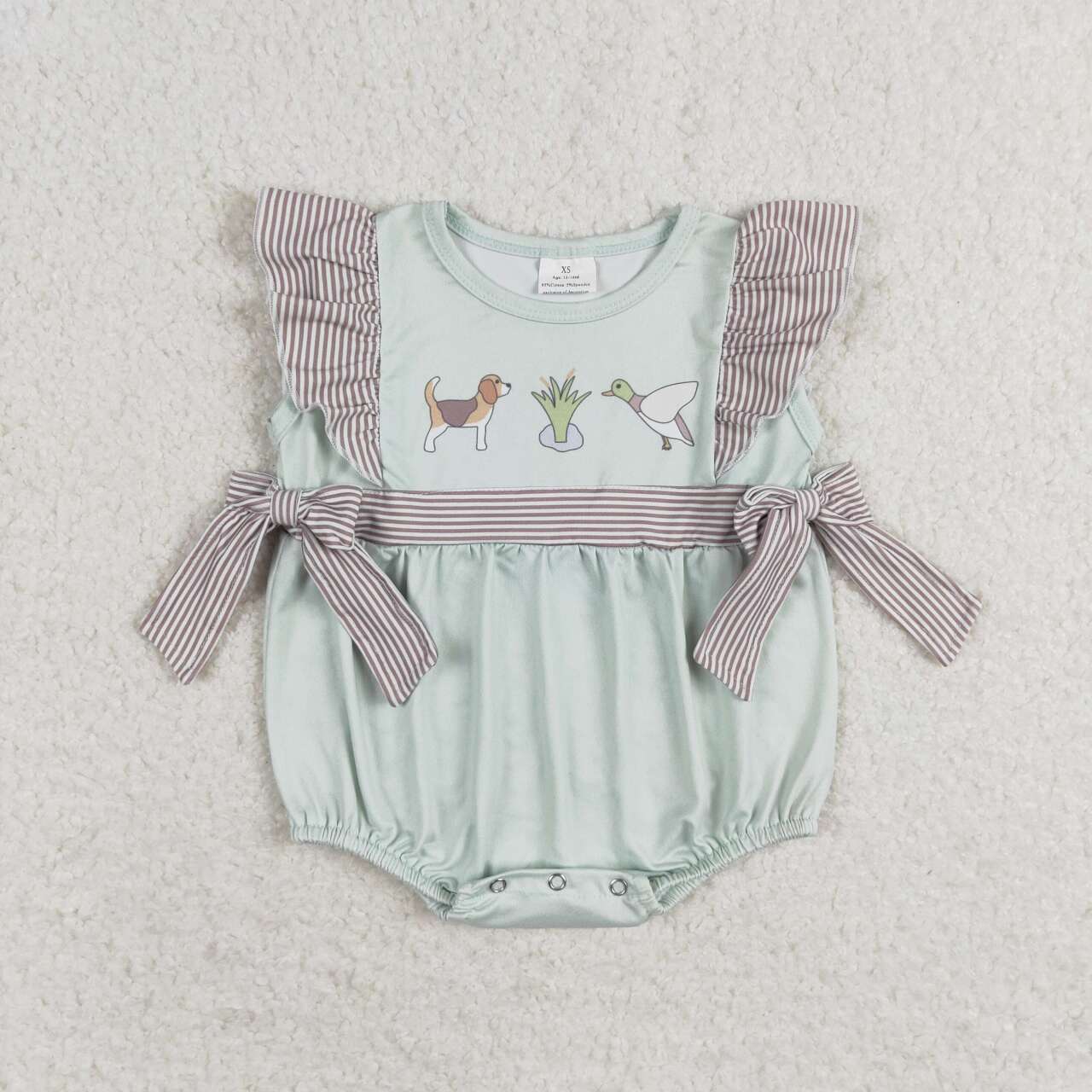 SR1790 mallard dog bows flutter sleeve girls romper