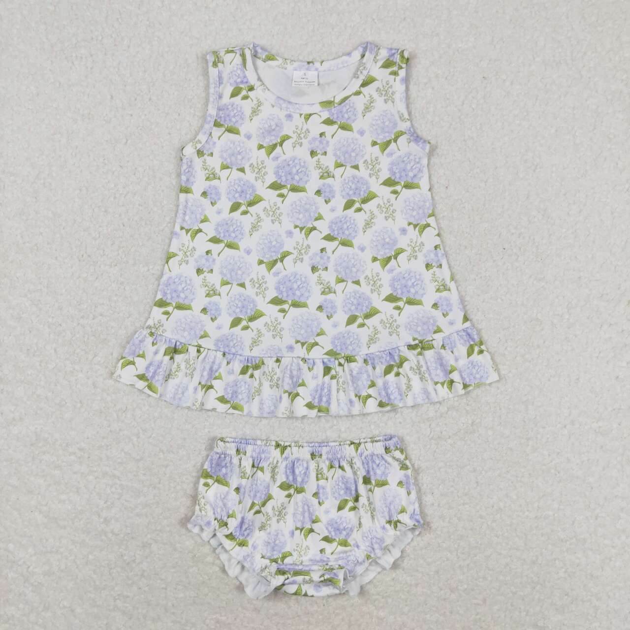 GBO0342 blue flowers sleeveless girls bummies set