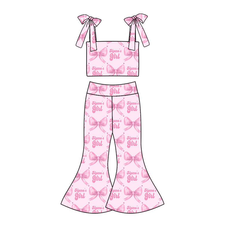custom (moq 5)Baby Girls Mama's Girl Bows Straps Top Bell Pants Clothes Sets