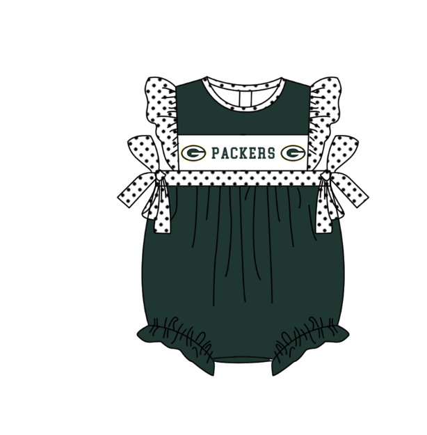 Custom Moq 3 Football Team Packers Green Flutter Sleeve Girls Romper