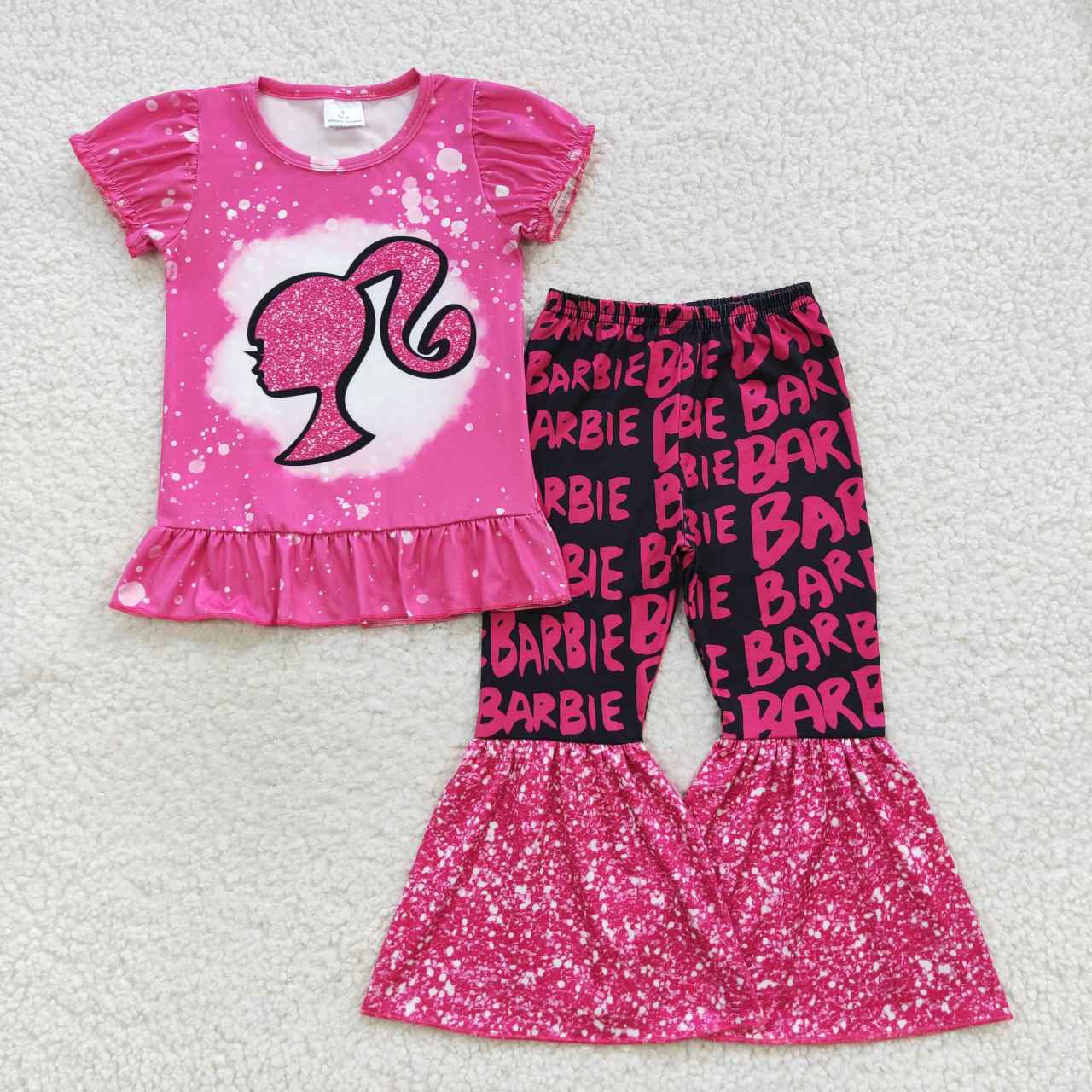 GSPO0786 BA cartoon short sleeve sequin pants girls set kids clothes