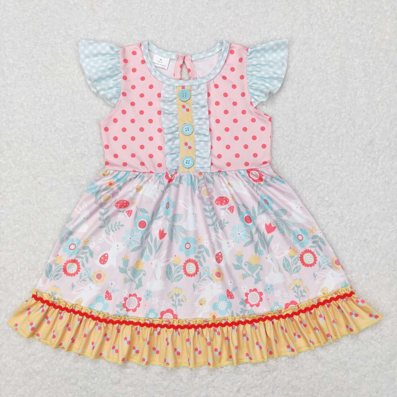 GSD0491 Colorful flowers pink flutter sleeve girls dress