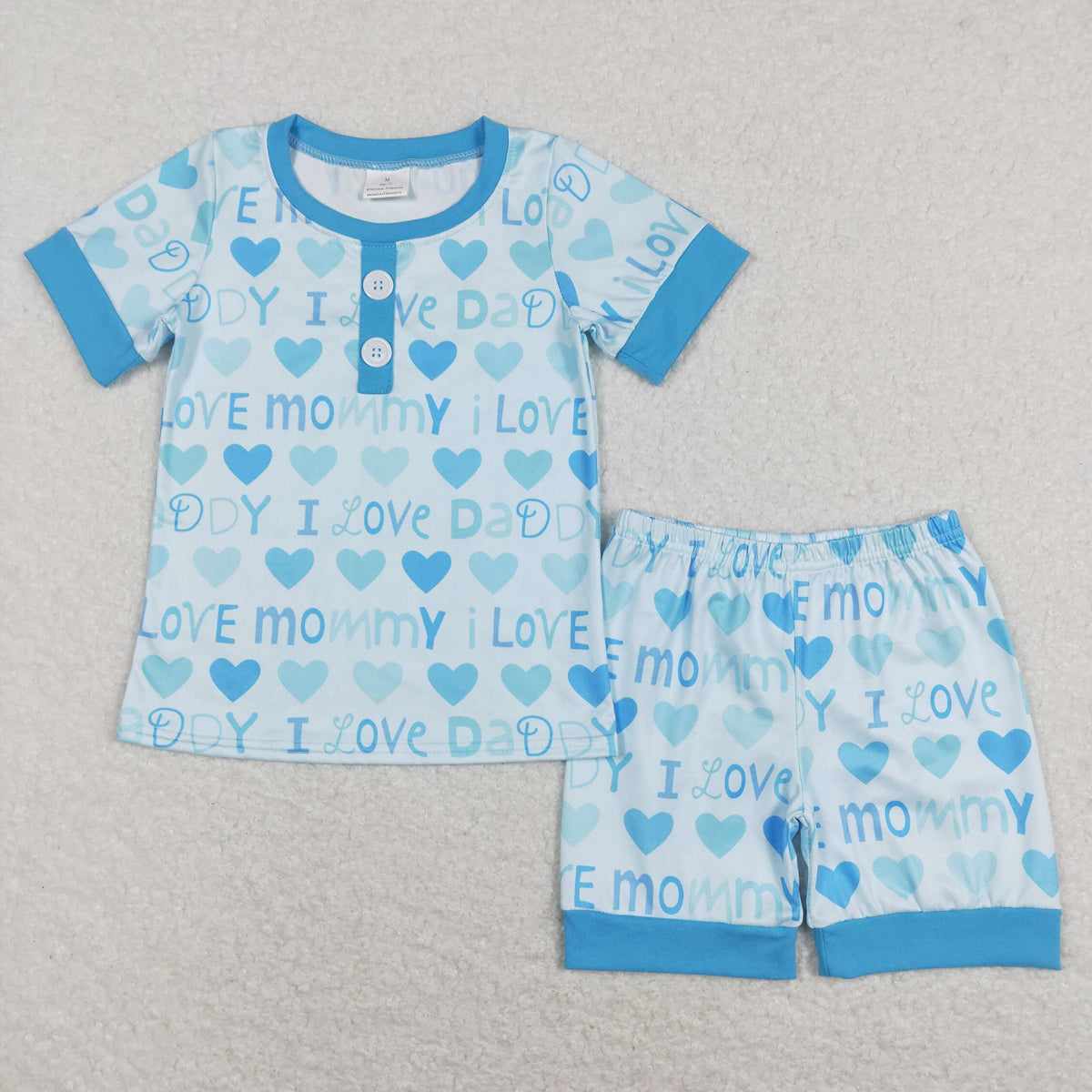 BSSO0411 I love mommy heart blue short sleeve shorts boys set