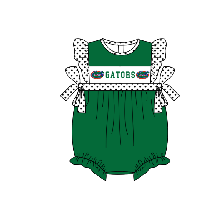 Custom Moq 3 Football Team Gators Green Flutter Sleeve Girls Romper