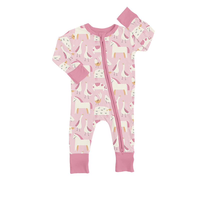 custom moq 3 Horse pink long sleeve kids romper