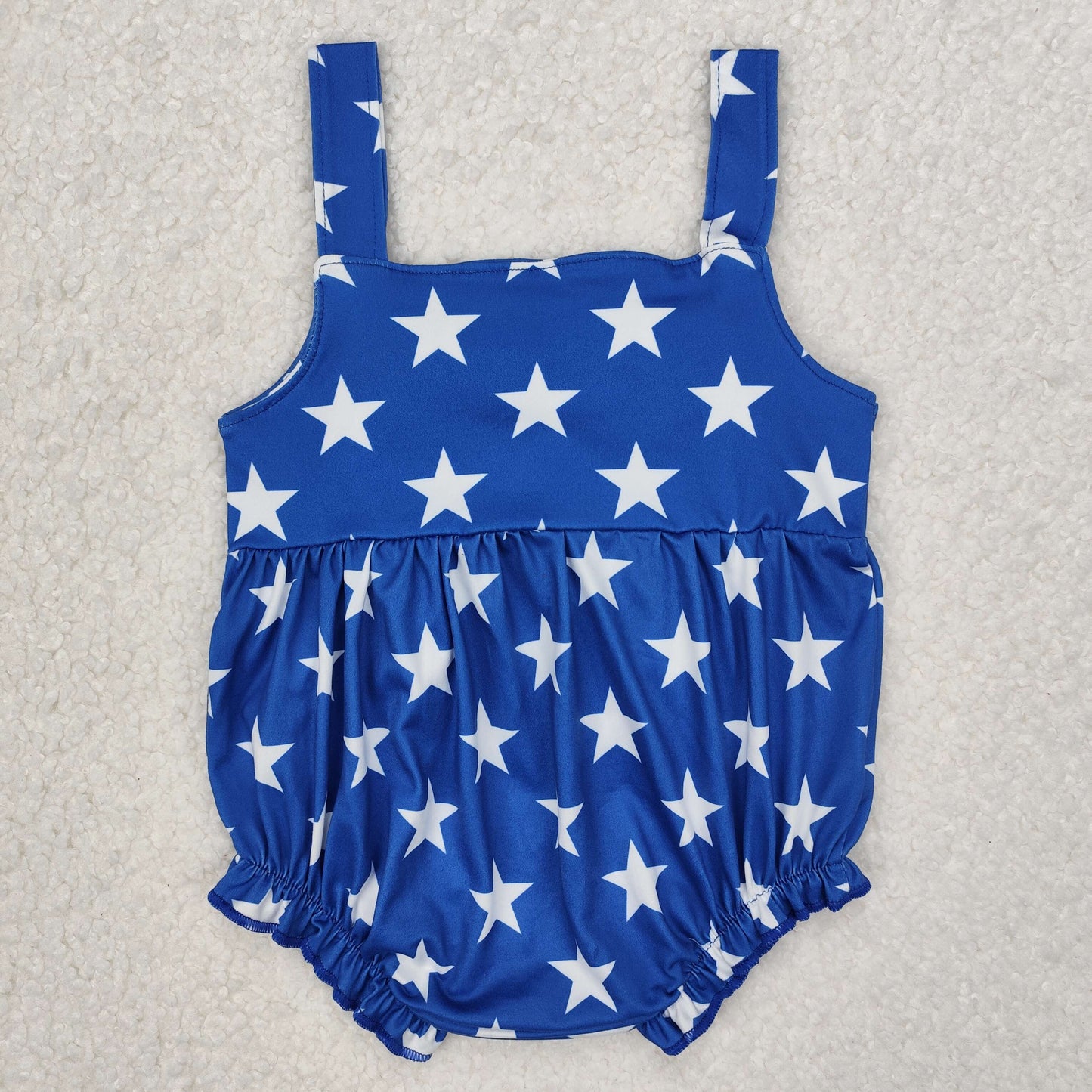 SR2607 July 4th Blue Star With Red Bow Girls Romper