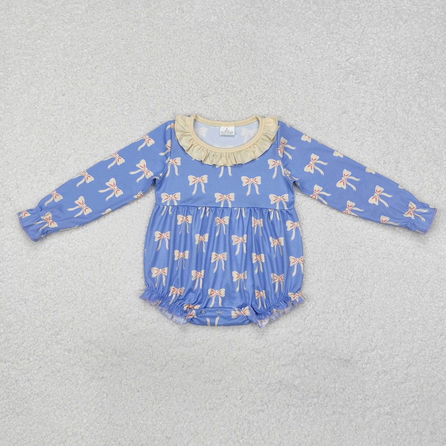 LR1941 cute bows blue long sleeve girls romper