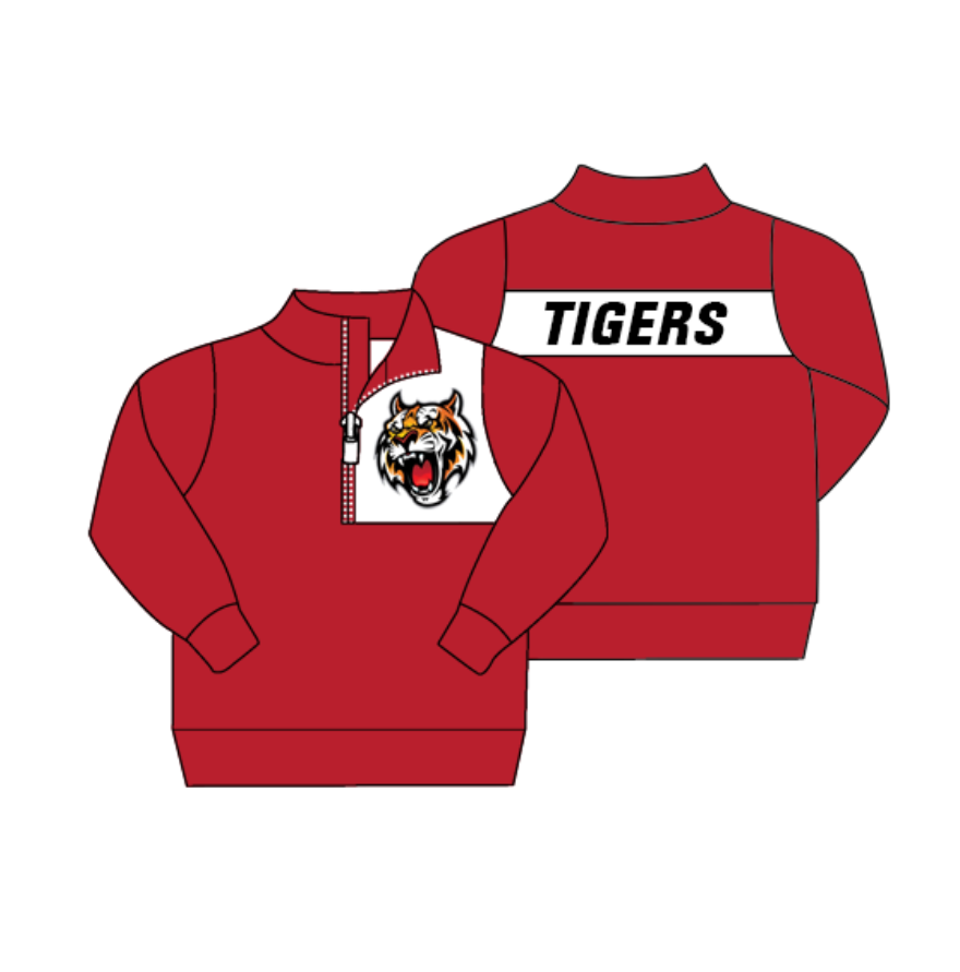 Custom Moq 3 football team tigers red long sleeve zipper boys pullover