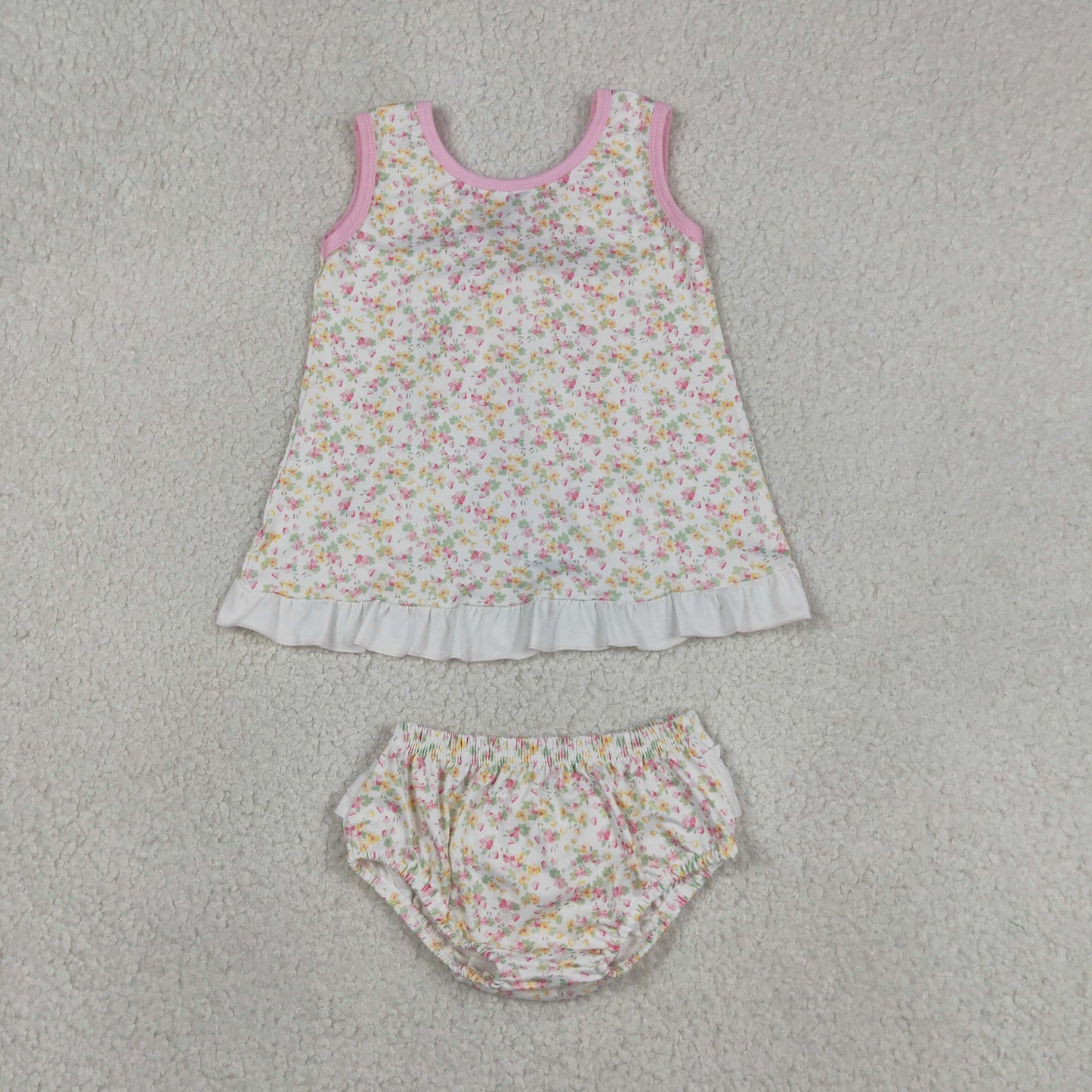 GBO0518 Colorful Flowers Floral Bow Sleeveless Girls Bummies Set