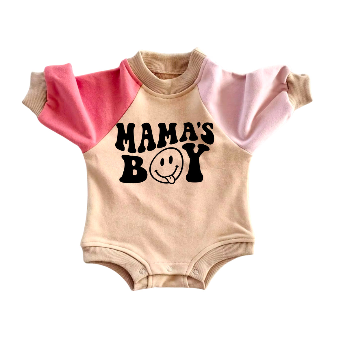 custom moq 3 mama's boy smile pink long sleeve baby romper