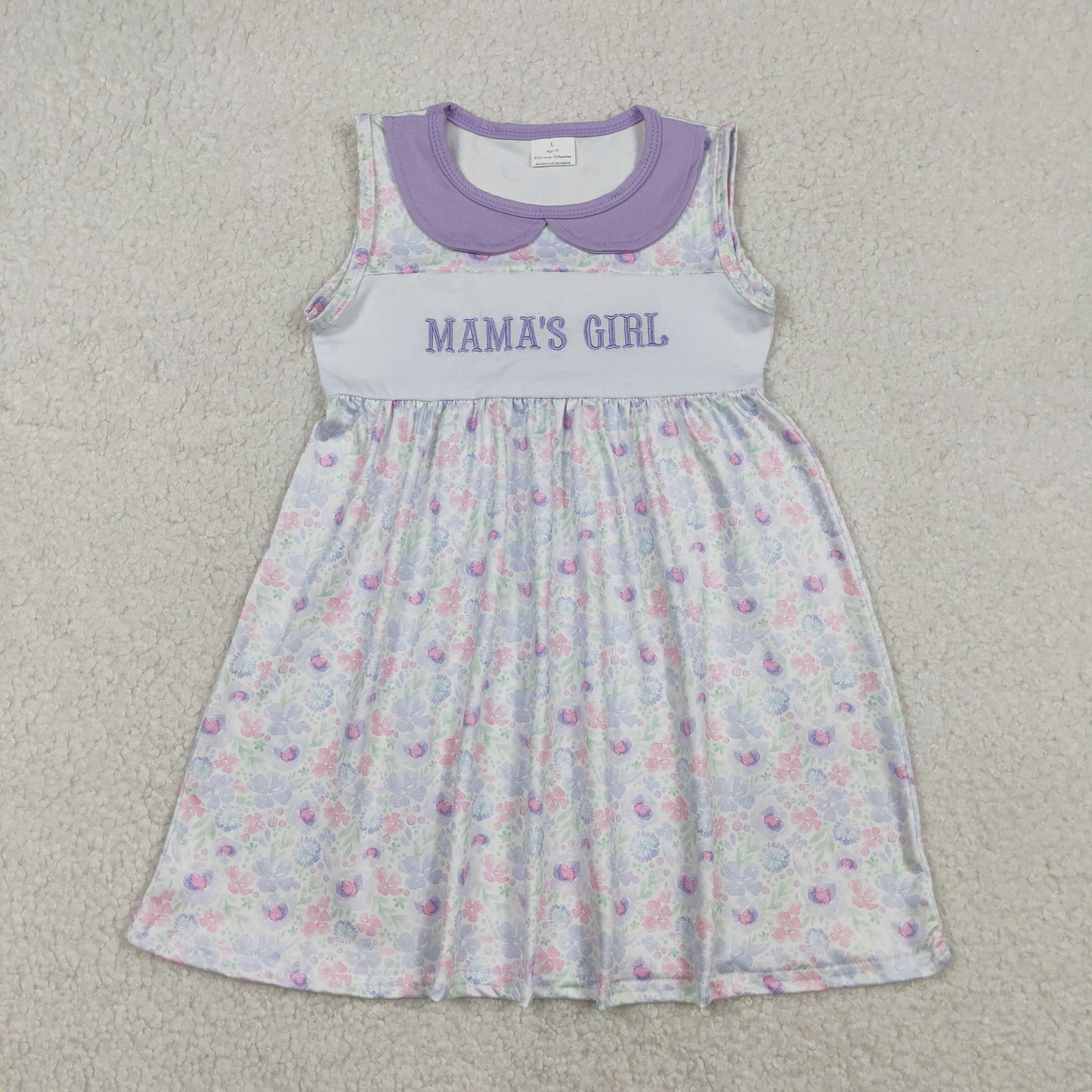 GSD3152 Embroidery Mama's Girl Flowers Sleeveless Girls Dress