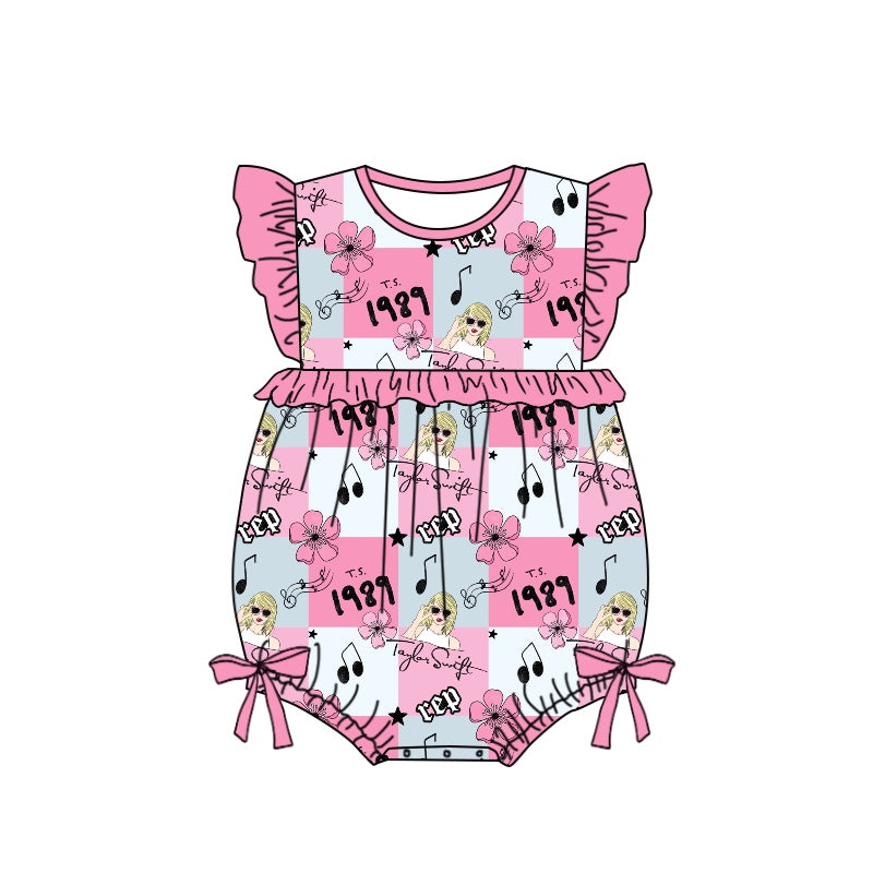 Custom 1989 Country singer pink flowers girls romper moq 3