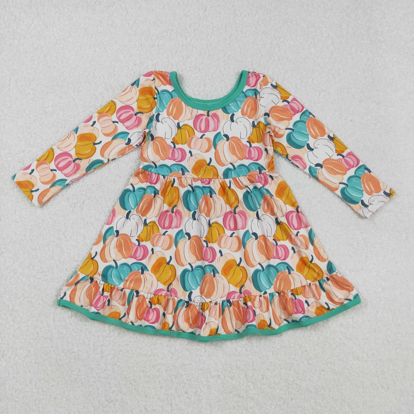 GLD1264 colorful pumpkin orange long sleeve girls dress